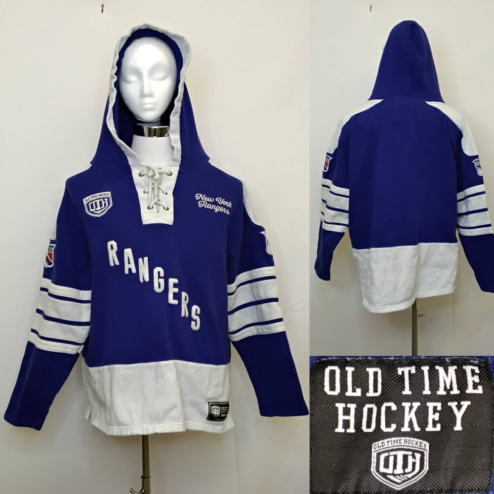 Old Time Hockey New York Rangers Hoodie Men's XL Blue White Applique #J5651